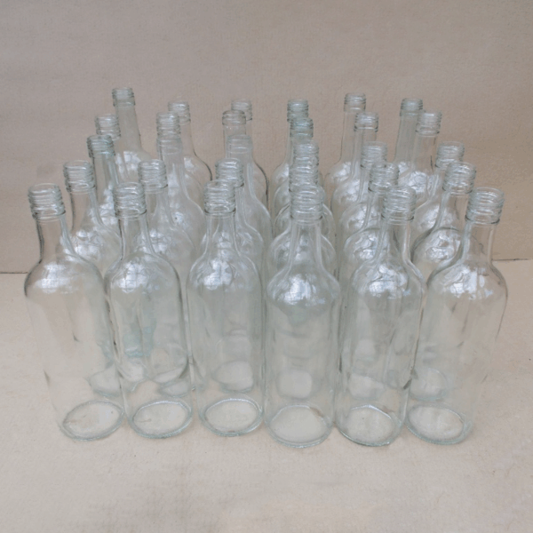 30 clear glass wine bottles,  no tops - Bordeaux style