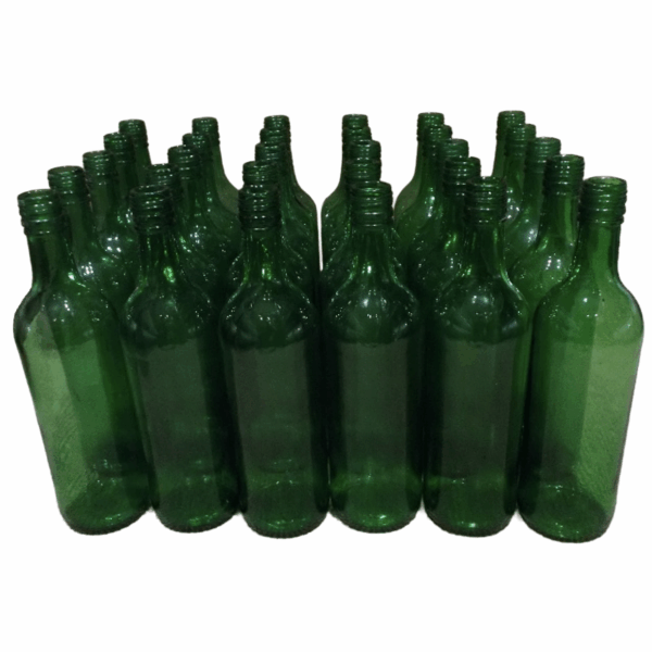 30 green glass wine bottles,  no tops - Bordeaux style