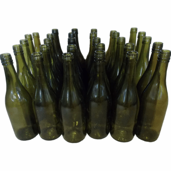 30 green glass wine bottles, no tops - Burgundy style